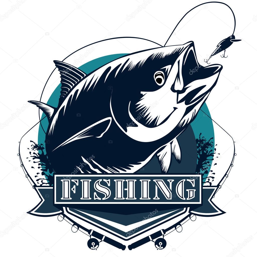Tuna fish. Tuna fishing emblem. Big eye tuna. Yellow fin tuna.