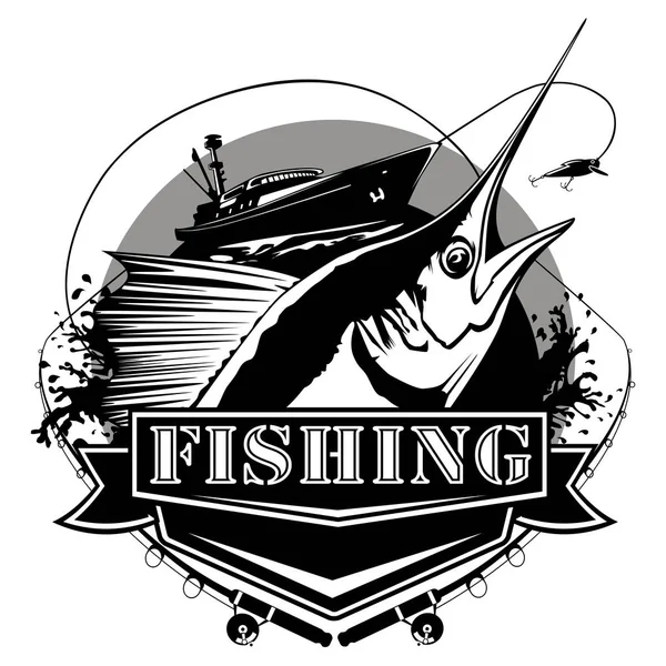 Marlin grande pesca logo nero — Vettoriale Stock