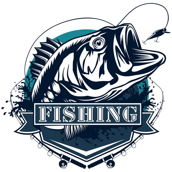 Perch Fish Deailed logo azul blanco — Archivo Imágenes Vectoriales