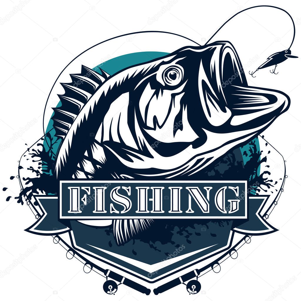 Perch Fish Deailed logo blue white