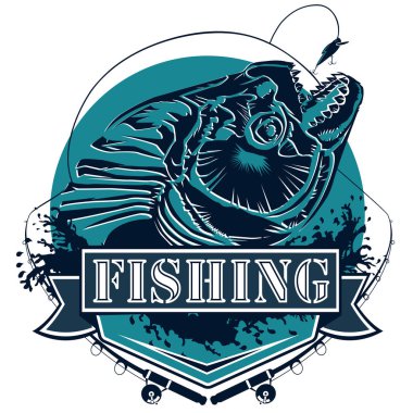 Piranha balıkçılık logosu mavi