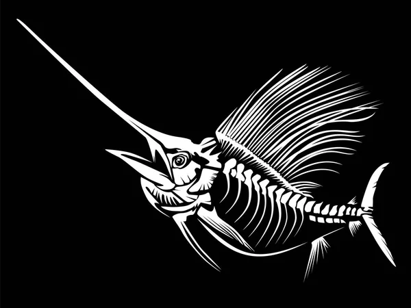 Sail fish skeleton isoated on black — Stock Vector