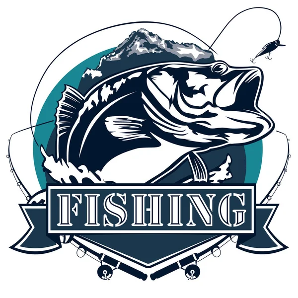 Bass emblema rete da pesca — Vettoriale Stock