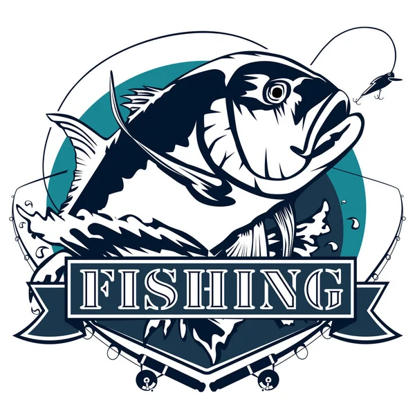 Emblema de pesca de peixe ósseo isolado — Vetor de Stock