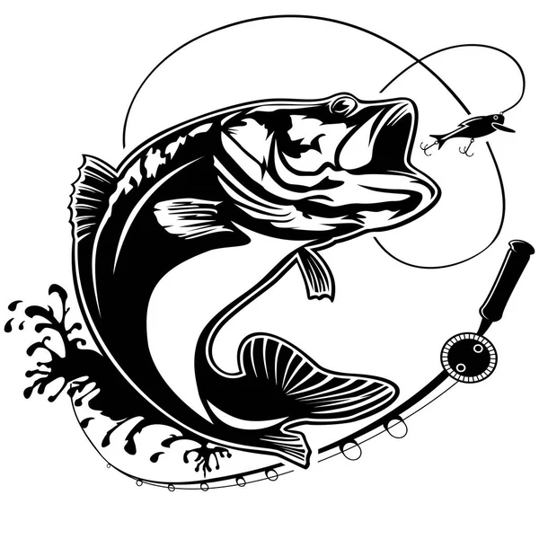 Logo ikan bass terisolasi - Stok Vektor