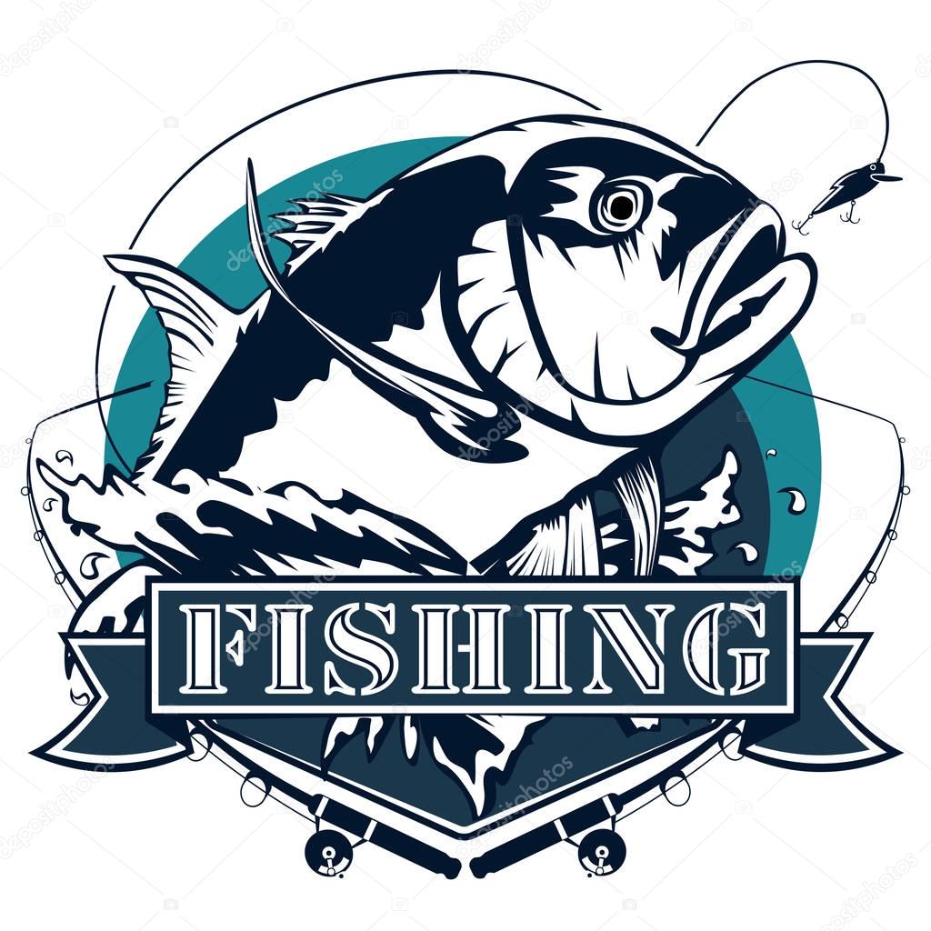 Bone fish fishing emblem isolated