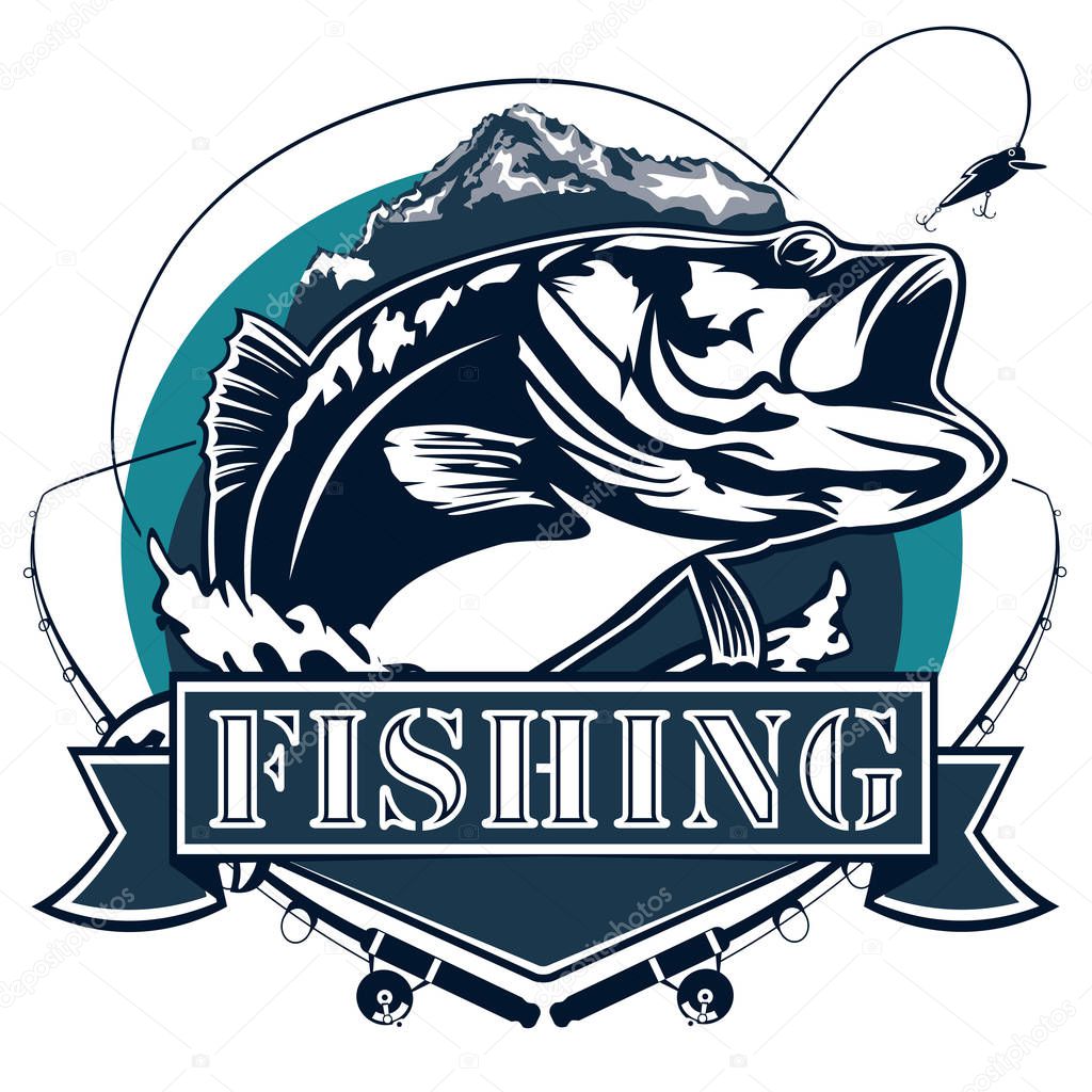 Bass fishing net emblem