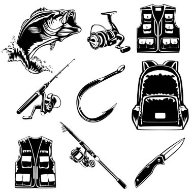 Balık tutma kümesi üzerinde beyaz 1 izole