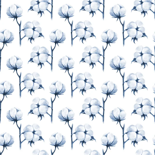 Seamless pattern with cotton plant on white background — Stock Photo, Image