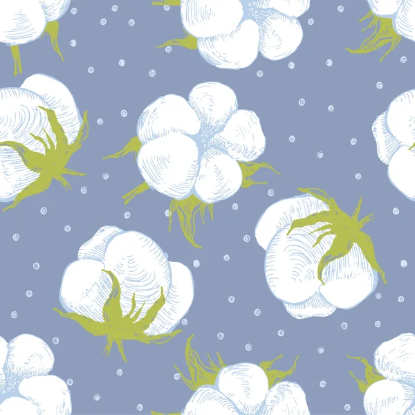 Cotton plant seamless pattern — Stock Vector