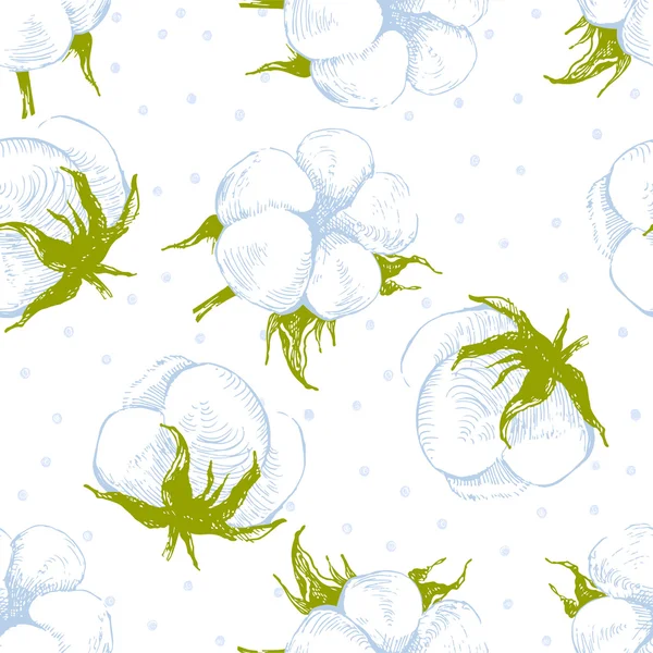 Cotton plant seamless pattern — Stock Vector