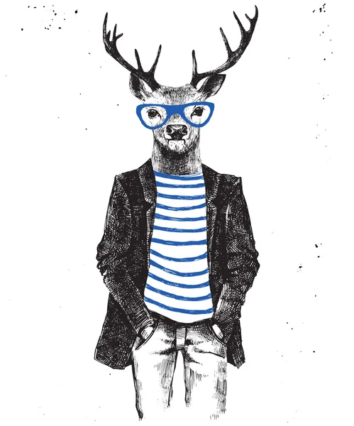 Handritade uppklädda rådjur i hipsterstil — Stock vektor
