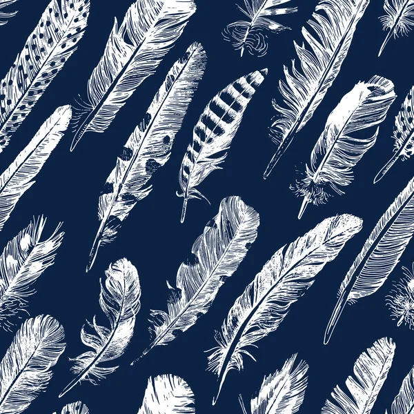 Seamless pattern with hand drawn feathers — Stock Vector