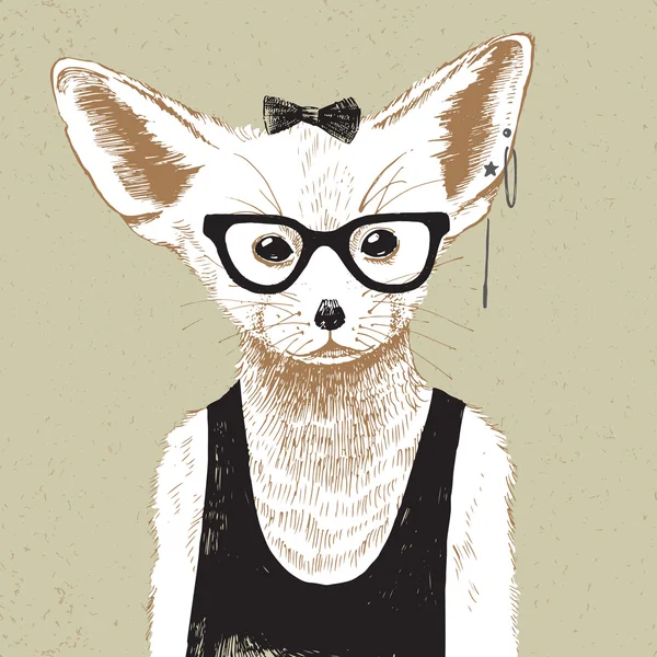 Hand drawn dressed up fennec in hipster style — Stock Vector