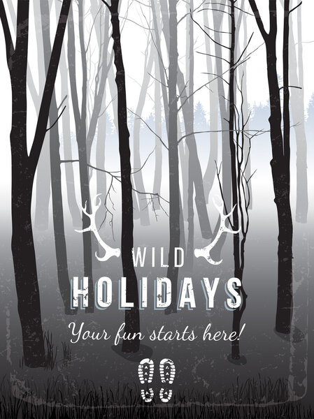 forest landscape with trunks of trees