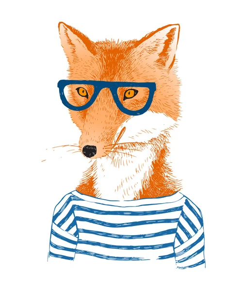 Hand drawn dressed up fox in hipster style — Stock Vector