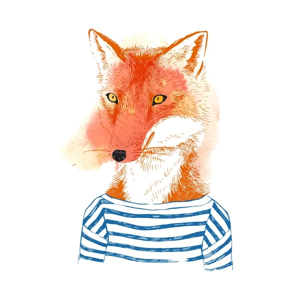 Réalisé à la main habillé renard dans le style hipster — Image vectorielle