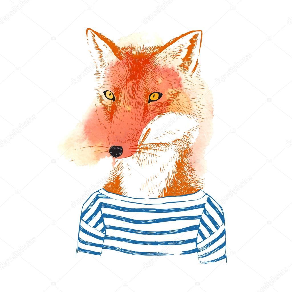 Hand drawn dressed up fox in hipster style