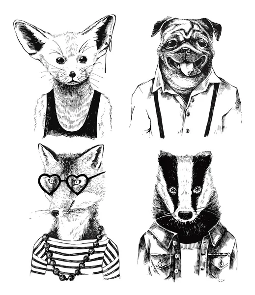 手绘打扮时髦风格獾 — 图库矢量图片