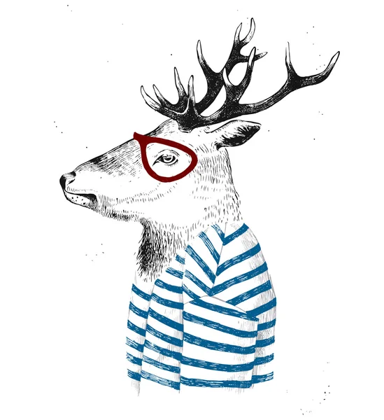 Dressed up deer in hipster style — Stock Vector