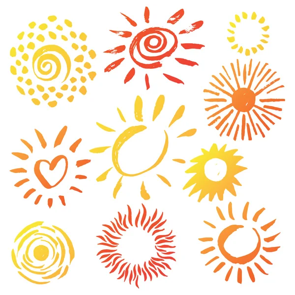 Iconos de sol dibujados a mano — Vector de stock