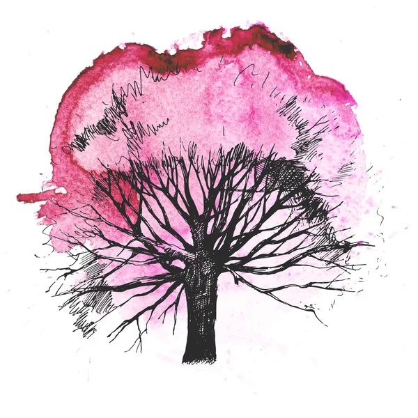 Silhouette d'arbre dessinée à la main — Image vectorielle