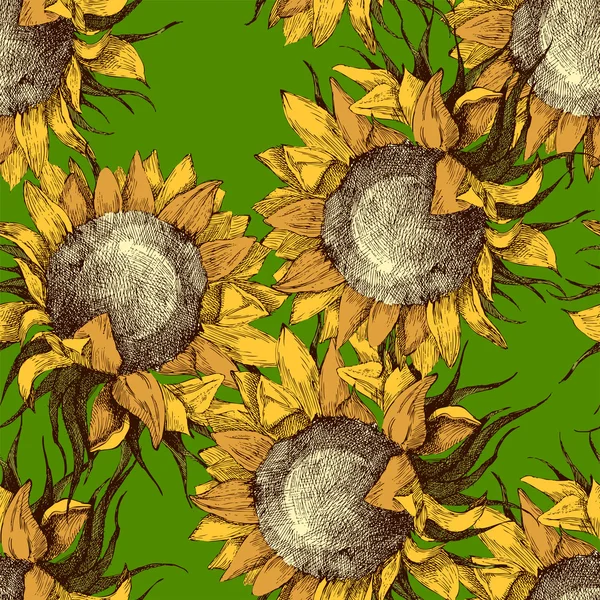 Seamless vintage ornament with sunflowers — Stock Vector