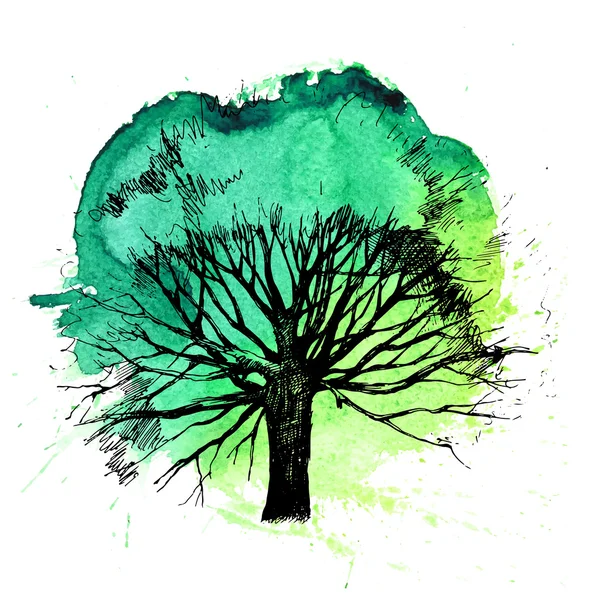 Hand drawn tree silhouette — Stock Vector