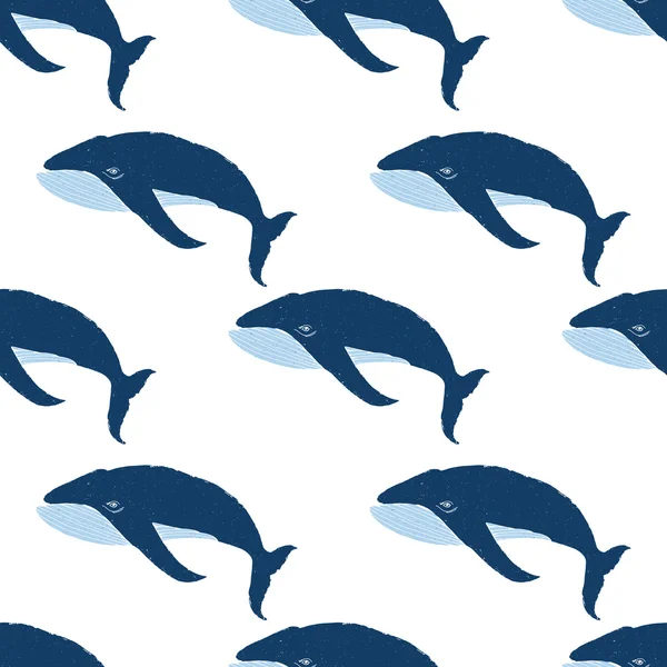Naadloze patroon met hand getrokken walvissen — Stockvector