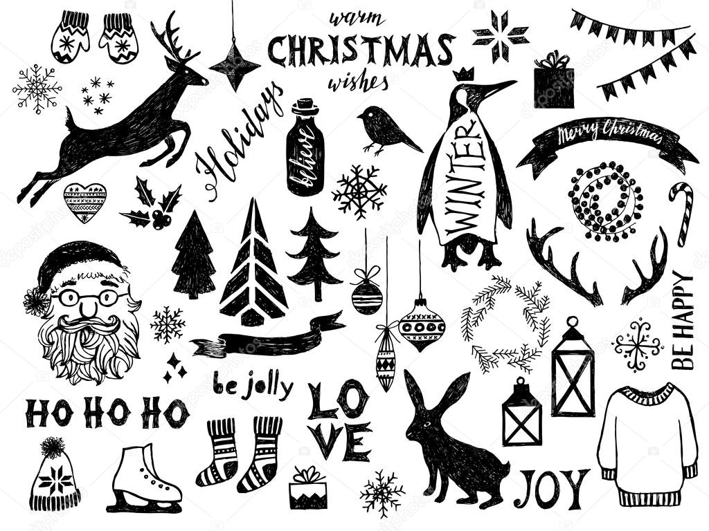 Hand drawn Christmas design elements