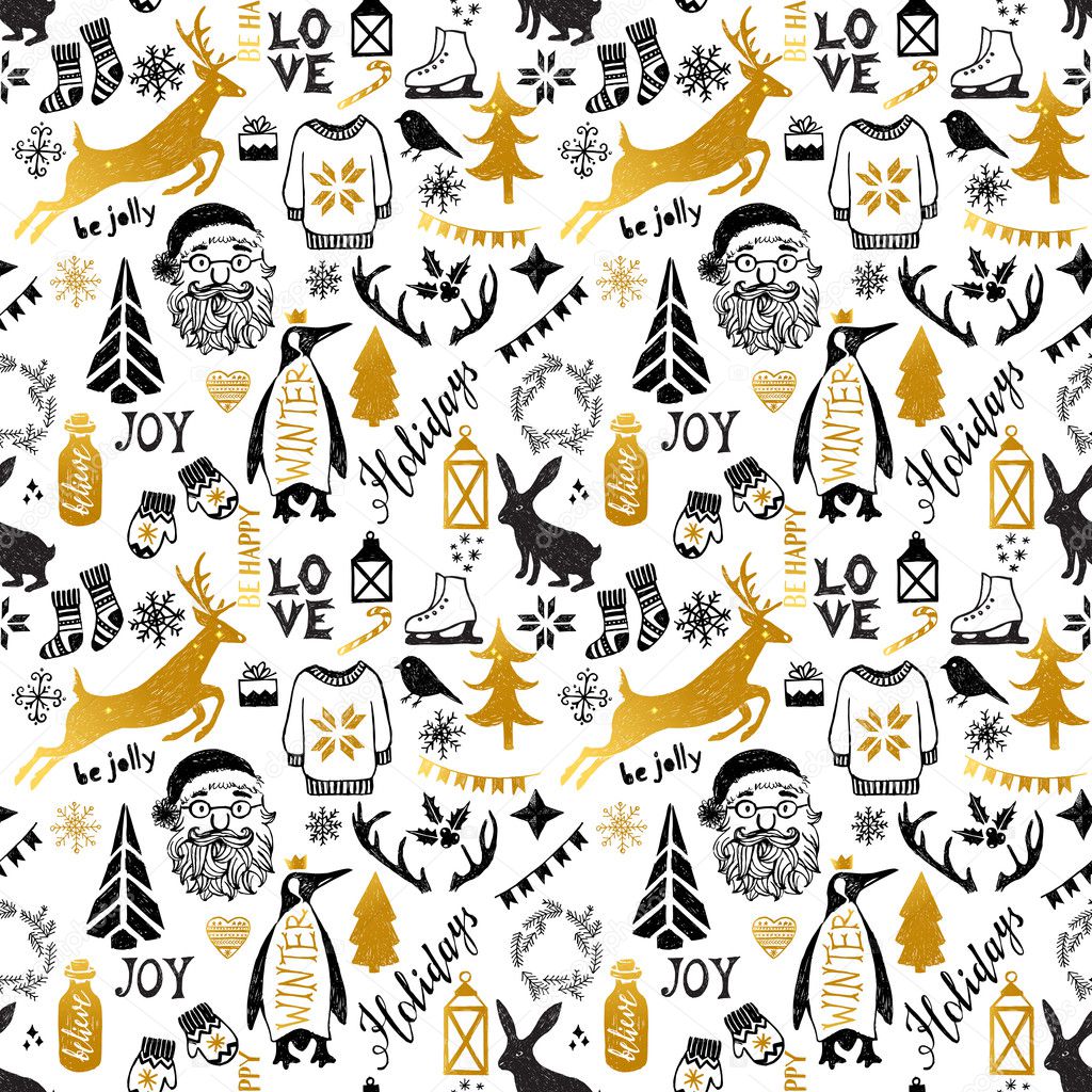 Hand drawn Christmas seamless pattern