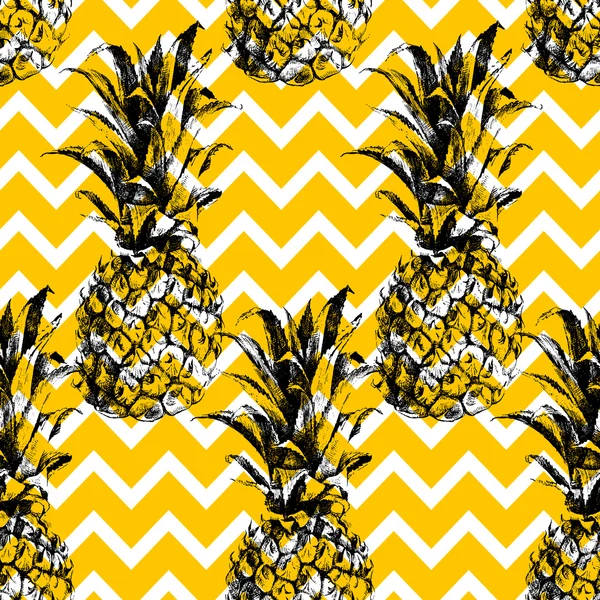 Hand dras ananas sömlösa mönster — Stock vektor