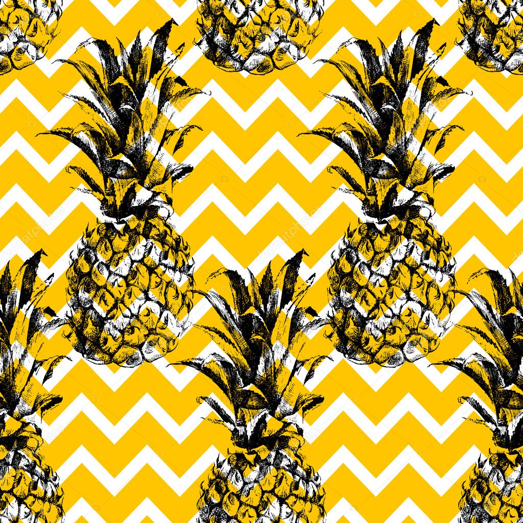 Hand drawn pineapple seamless pattern