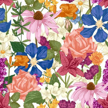 El çizimi pürüzsüz çiçek deseni