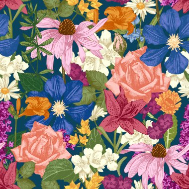 El çizimi pürüzsüz çiçek deseni