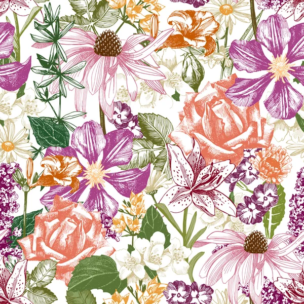 Modèle floral sans couture dessiné à la main — Image vectorielle