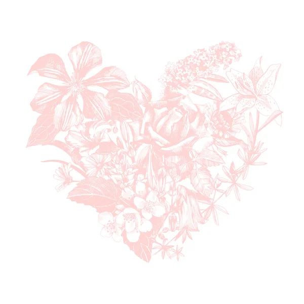 Coeur floral vecteur dessiné à la main — Image vectorielle