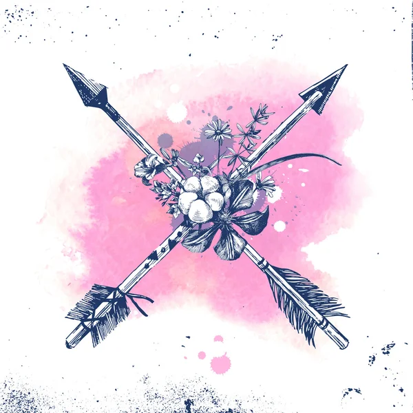 Hand drawn arrows with flowers and leaves — ストックベクタ