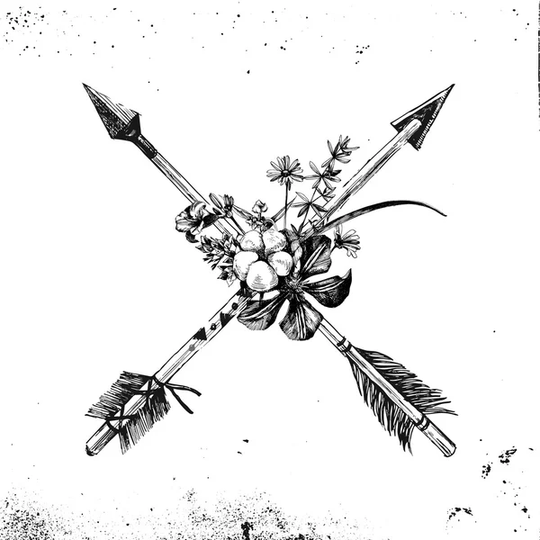 Frecce disegnate a mano con fiori e foglie — Vettoriale Stock