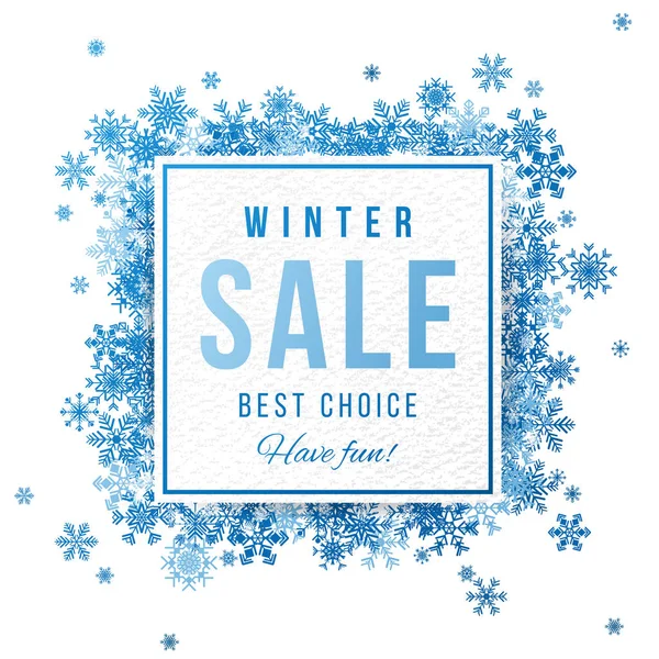 Banner de venta con copos de nieve azules — Vector de stock