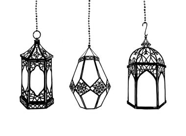 elle çizilmiş Arapça fenerler kümesi