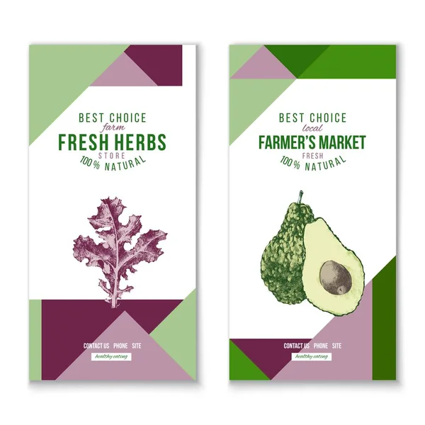 Banderas verticales - mercado de hierbas frescas y agricultores — Vector de stock