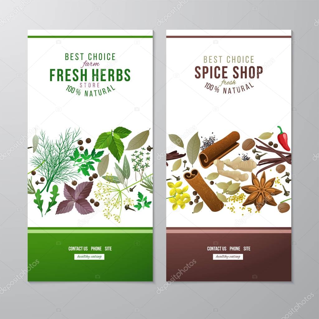Banners with herbs and spices