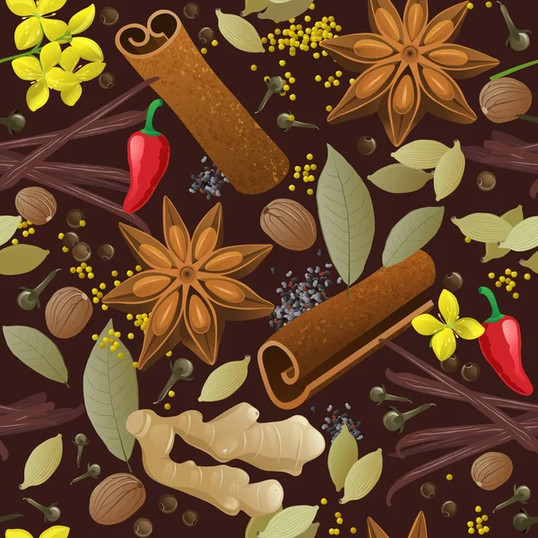 Seamless mönster med olika kryddor — Stock vektor