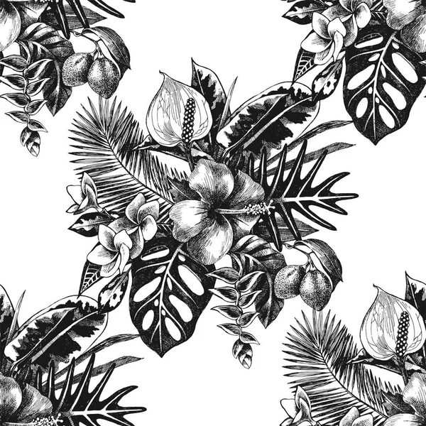 无缝模式与热带植物 — 图库矢量图片