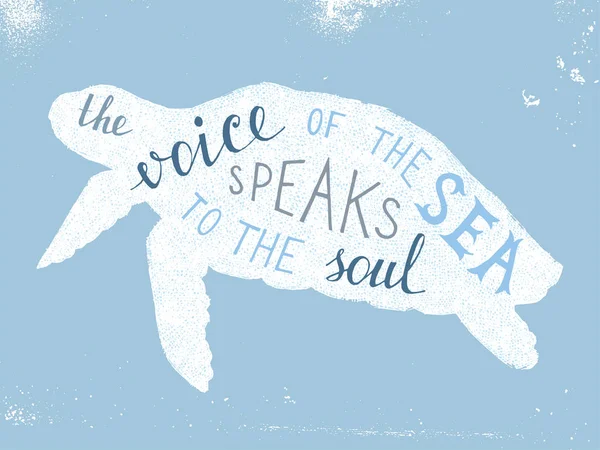 The voice of the sea speaks to the soul lettering — Stock Vector
