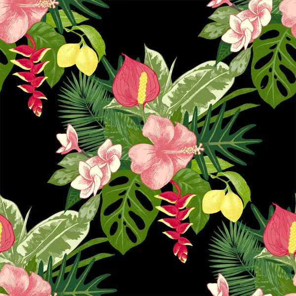 Seamless mönster med tropiska växter — Stock vektor