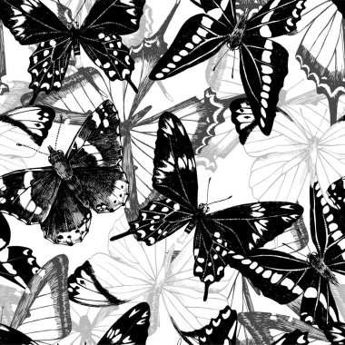 Elle çizilmiş kelebeklerle kusursuz desen.