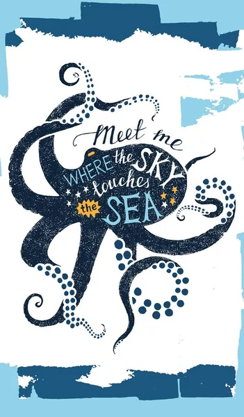 Hand drawn lettering in octopus silhouette — Stock Vector