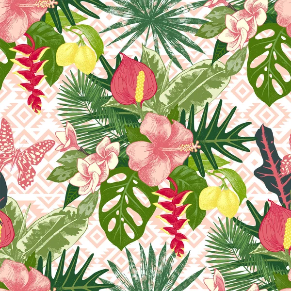 Modèle sans couture avec des plantes tropicales — Image vectorielle